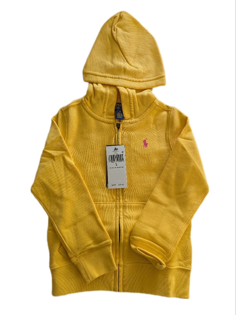 Polo Ralph Lauren Yellow Zip Hoodie with Pink Pony, Size 4